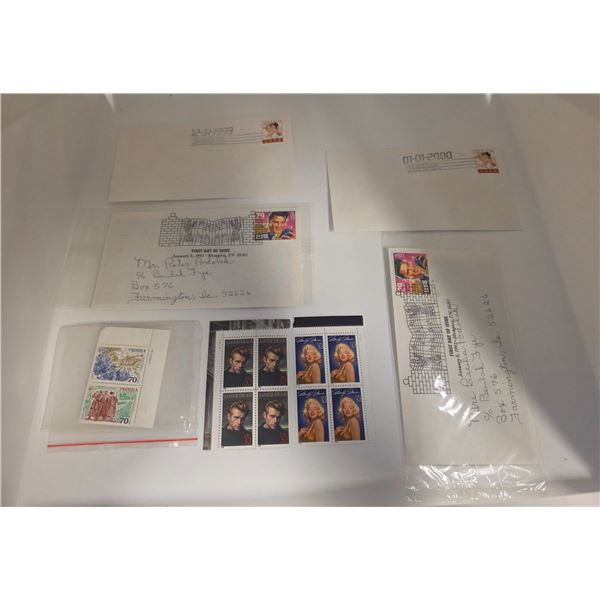 Stamp Group ( First Day Issue Elvis & Millenium New Years Eve,  Plus James Dean, Ukrainian & Marilyn
