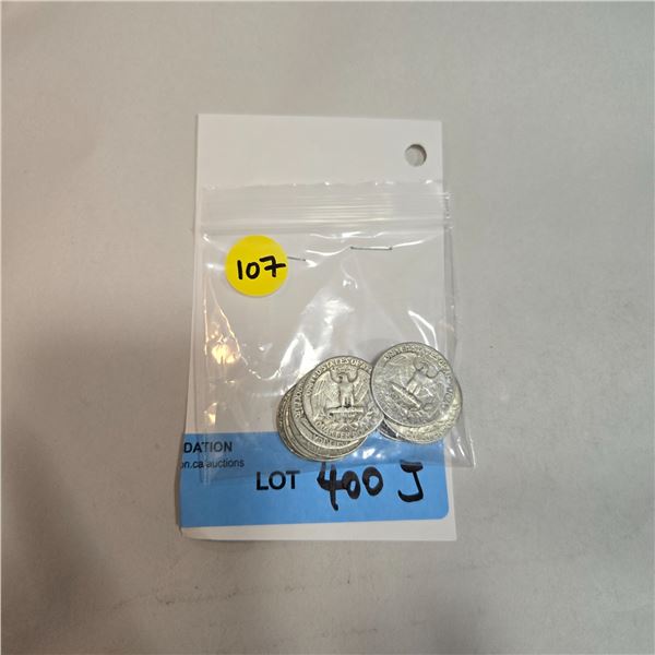 10 US 1950s Silver Quarters - 90% Silver - Circulated