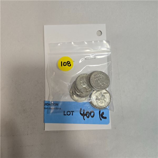 10 US 1950s Silver Quarters - 90% Silver - Circulated