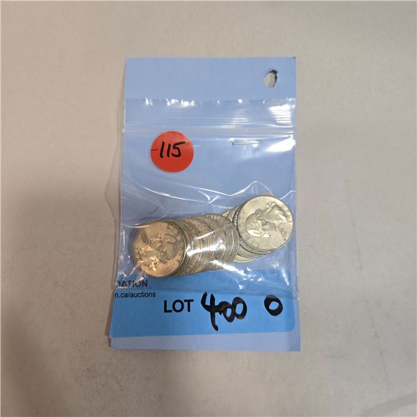10 US 1960s Silver Quarters - 90% Silver - 1964 and Earlier * Circulated