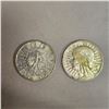 Image 3 : 2 Poland 10 Zlotych Silver Coins - 75% Silver - (1933 & 1938) * Circulated