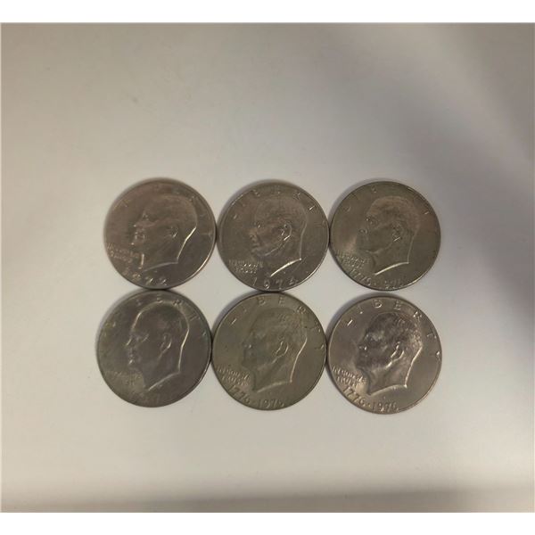6 US Eisenhower Cupronickel Dollar Coins - 1971 and Up