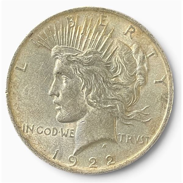 1922 US Peace Silver Dollar Coin - 90% Silver -  Philadelphia Mint - Circulated