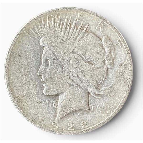 1922 US Peace Silver Dollar Coin - 90% Silver - Denver Mint - Circulated