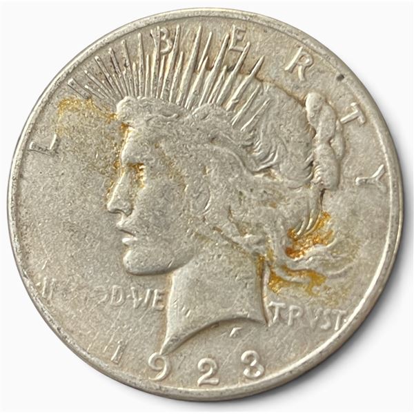1923 US Peace Silver Dollar Coin - 90% Silver - San Francisco Mint - Circulated