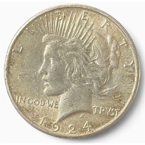 1924 US Peace Silver Dollar Coin - 90% Silver - San Francisco Mint - Circulated