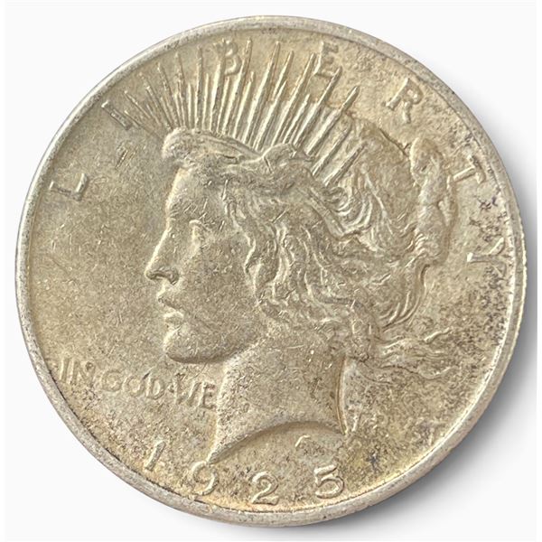 1925 US Peace Silver Dollar Coin - 90% Silver - Philadelphia Mint - Circulated