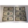 Image 1 : 6 US 1953 Two Dollar Red Seal Banknotes - (2 of the notes are sequential) Prefixes are all A * Circu