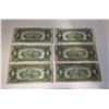Image 2 : 6 US 1953 Two Dollar Red Seal Banknotes - (2 of the notes are sequential) Prefixes are all A * Circu