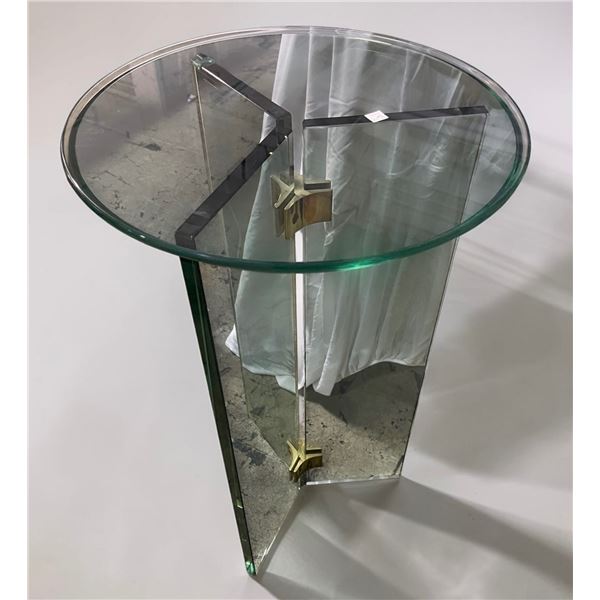 1970s Leon Rosen Glass End Table, H29" x Dia 17.5" Each