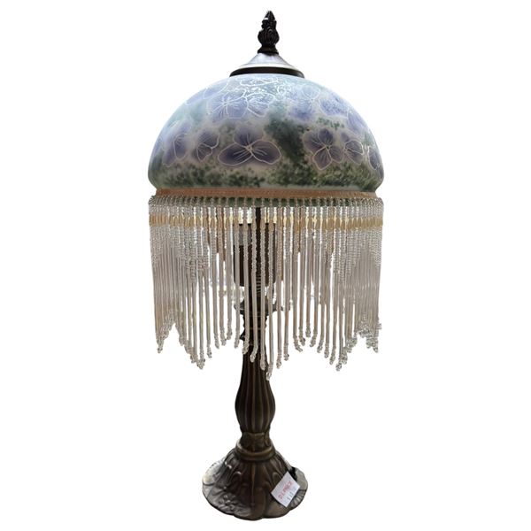 Glass Beaded Fringed Table Lamp, H16"