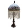 Image 1 : Glass Beaded Fringed Table Lamp, H16"