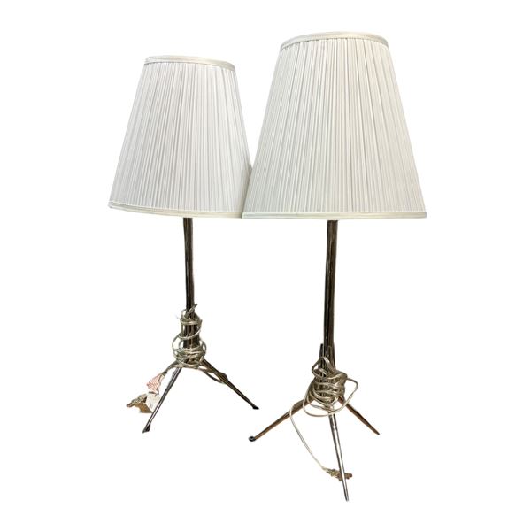 Pair of Modern Tripod Table Lamps, Tall 32" Each