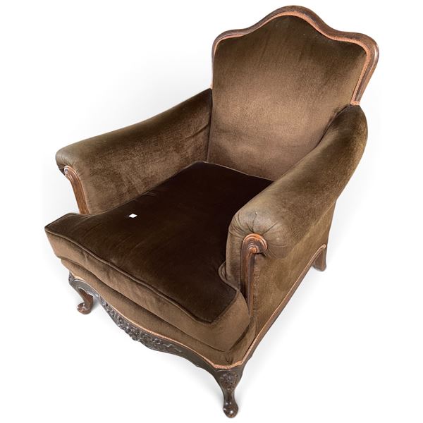 Vintage Brown Velvet Armchair, W32"