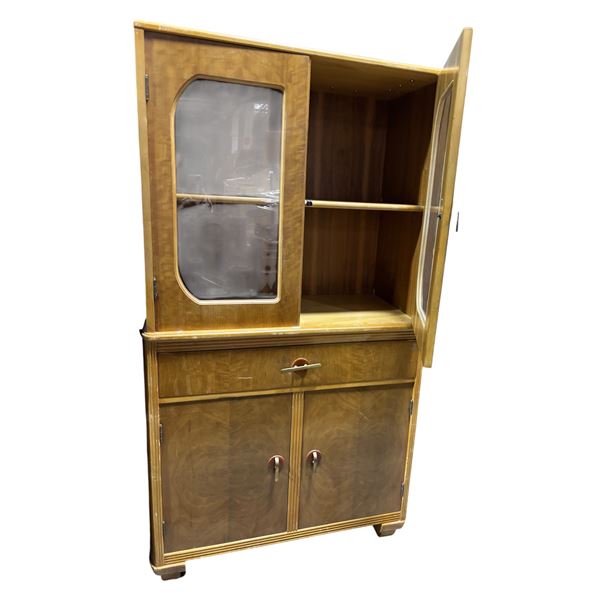 Mid-Century Modern Light Wood China Hutch, H64.6" x W33" x D16"