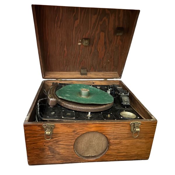 Antique Portable Disc Recorder in Wooden Case