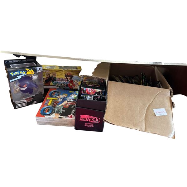Group of Assorted Pokemon Trading Card Booster Packs (opened), Figure, Yu-Gi-Oh! Box Set, and More