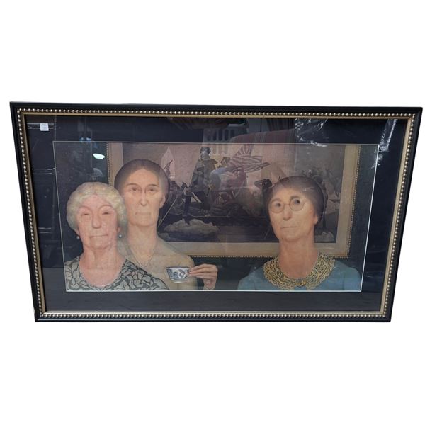 "Daughters of Revolution" Art Print Reproduction by Grant Wood (1932) H21" x W36" Framed
