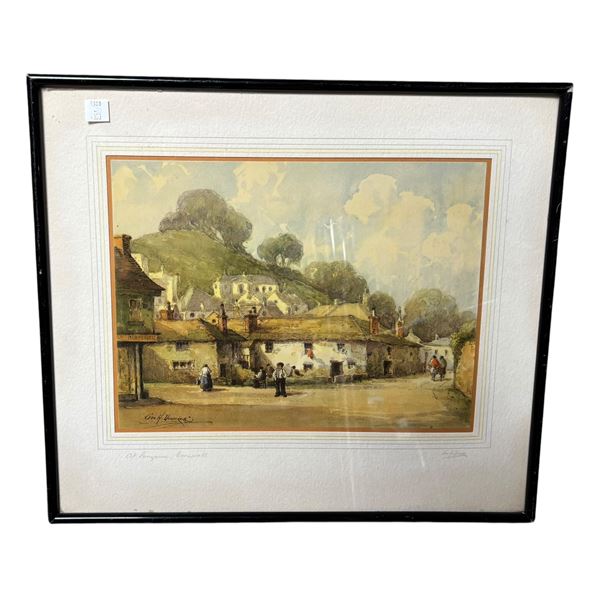 Signed Art Print "At Penzance, Cornwall" by Goo H. Downing, H14.5" x W16.5" Framed
