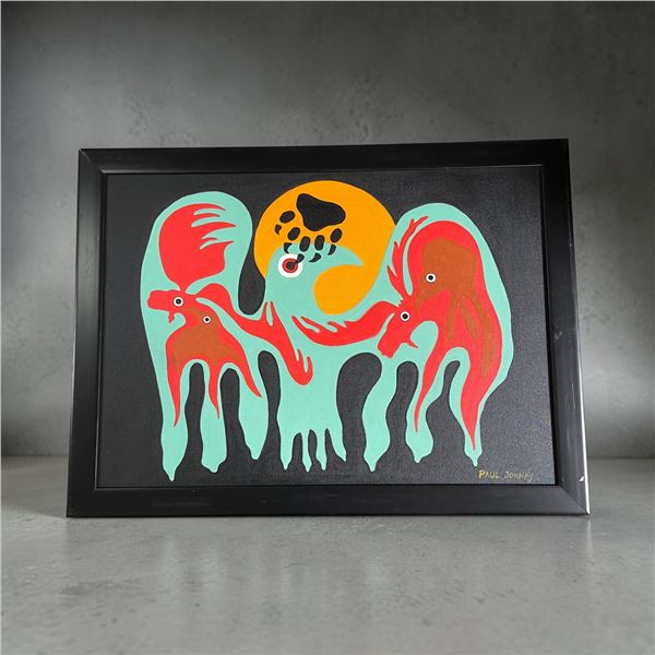 Paul Johnny, Green Felt Applique Wall Hanging with Abstract Bird Figures