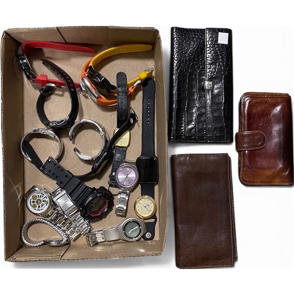 Group of Assorted Wristwatches & 3 Leather Wallets