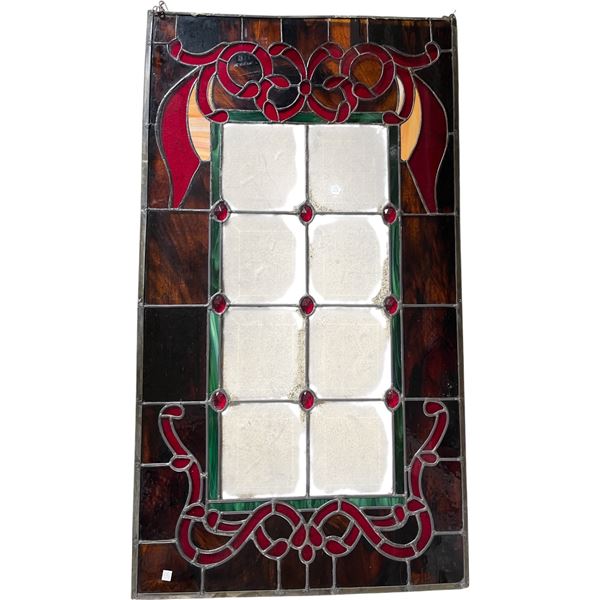 Vintage Stained Glass Window Panel, H46" x W22.5"