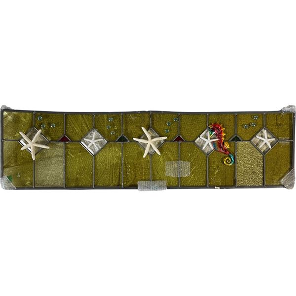Stained Glass Suncatcher Panel with Starfish & Seahorse Motifs, H15" x W56"