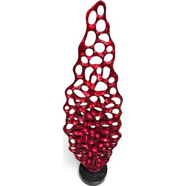 Modern Abstract Red Openwork Sculpture, H45" x W12"
