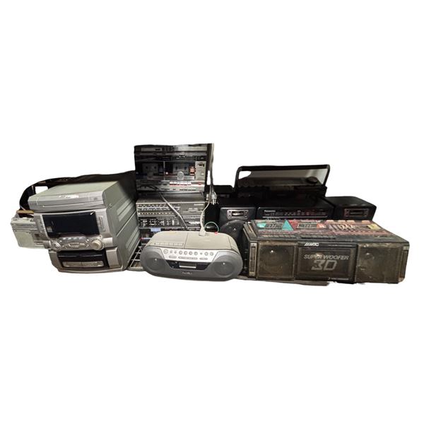 Vintage Boombox & Stereo Component Group Lot – Daewoo, Sony, JVC, Panasonic & More