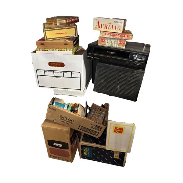 Vintage Cigar Box, VHS Player, Projector Equipment Group, Etc.
