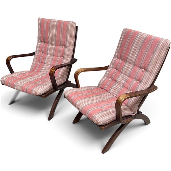 Pair of Vintage Wood-Framed Lounge Chairs, W23"