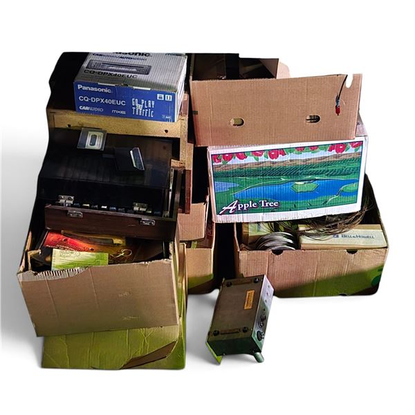 Large Group of Vintage Electronic Components & Parts - Boxed Assortment Including TEAC Speaker/Ampli