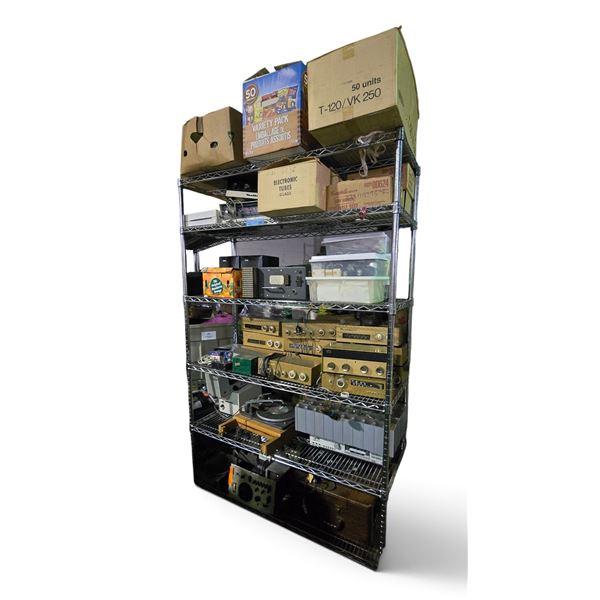 Entire Shelf of - Fisher Gold Component Stack, Heathkit FM Tuner, Record Player & Philips Speakers