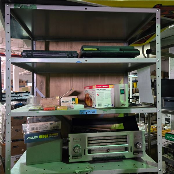 Entire Shelf of - Vacuum Tube Radio, Wixey Digital Readouts, ASUS 440BX Motherboard, TurboSketch Sof