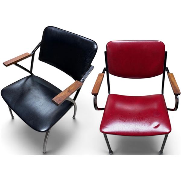 Group of 6 - Mid-Century Modern Armchairs - Red or Black (Colours Selected Randomly)