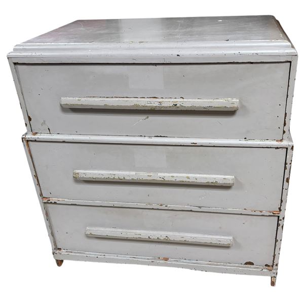 Vintage Grey Painted Wooden Storage Chest, H43" x W40" x D23" - Sold as-is, current condition
