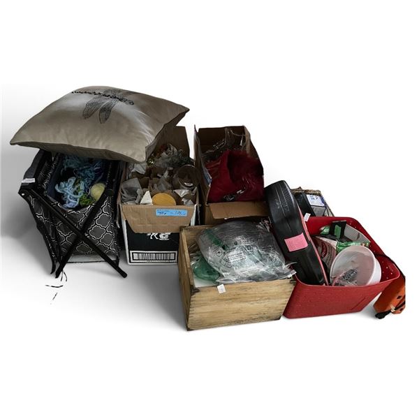 Group of Craft Supplies, Office Accessories, Glassware, and Misc Household Goods