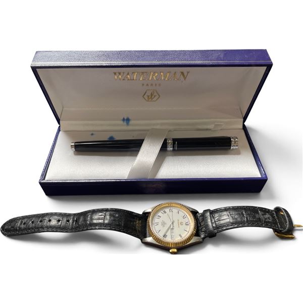 Bovaly 21-Jewel Automatic Wristwatch and Waterman Fountain Pen Set
