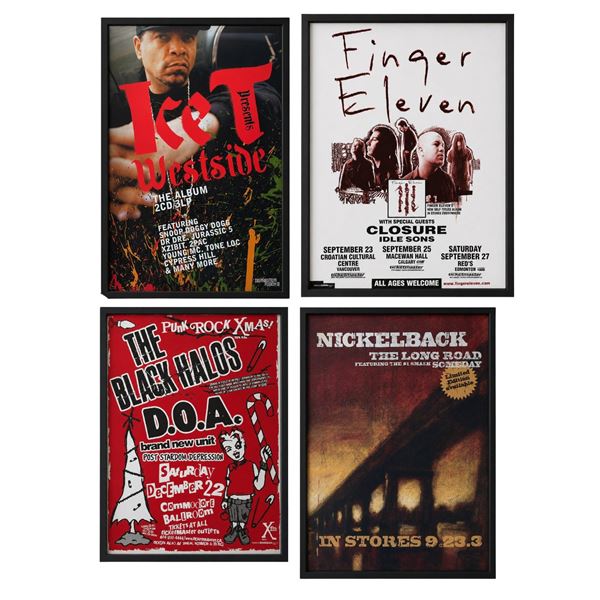 Collection of 4 Vintage Music & Concert Promotional Posters - Ice-T, Finger Eleven, Punk Rock Xmas, 