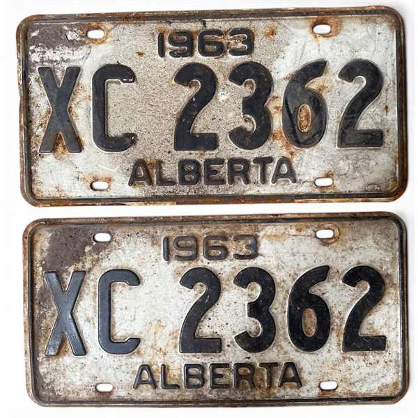 Pair of Vintage 1963 Alberta License Plates XC 2362
