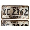 Image 2 : Pair of Vintage 1963 Alberta License Plates XC 2362