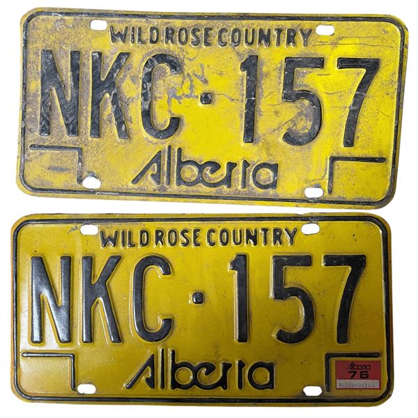 Pair of Vintage Alberta Wild Rose Country License Plates NKC 157