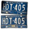 Image 2 : 2 Matching Pairs Vintage British Columbia License Plates HDT 405 & DCJ 380