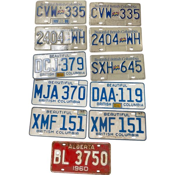 Group of 11 Vintage British Columbia & Alberta License Plates