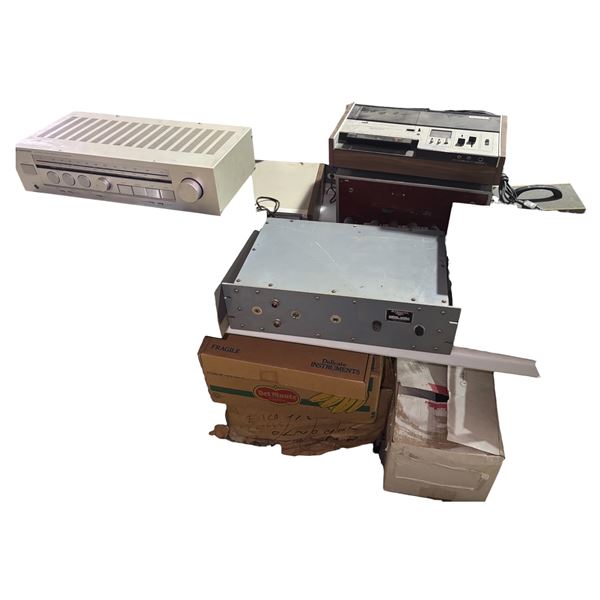 Group of Vintage Electronics Including Kenwood Stereo Receiver, Sony Cassette-Corder, Computer Keybo
