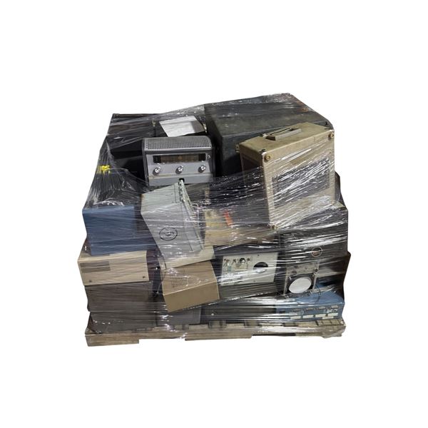 Pallet of Assorted Chassis, Electronics Components, Vintage Merchandise, and More