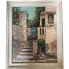 Image 1 : European Village Street Scene, Oil on Board, Signed 'E. Elden, Framed 23" x 18.5"