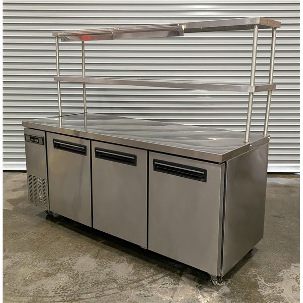 71" Three Door Undercounter Cooler With 2-Tier Overshef & Order Rail
