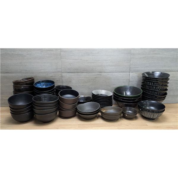 Assorted Black Ceramic Bowls - Lot of Approx. 55pcs