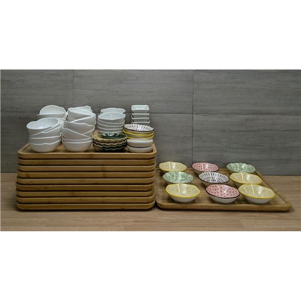 Small Kobachi/Bowls With Wooden Trays - Lot of Approx. 70pcs